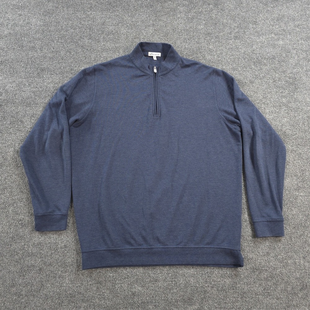 Peter Millar Sweater Mens XL Blue Interlock Quarter Zip Mock Neck Knit Pullover